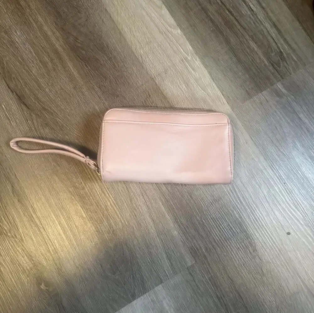 Time and Tru Pink Faux Leather Clutch Wallet with Wristlet